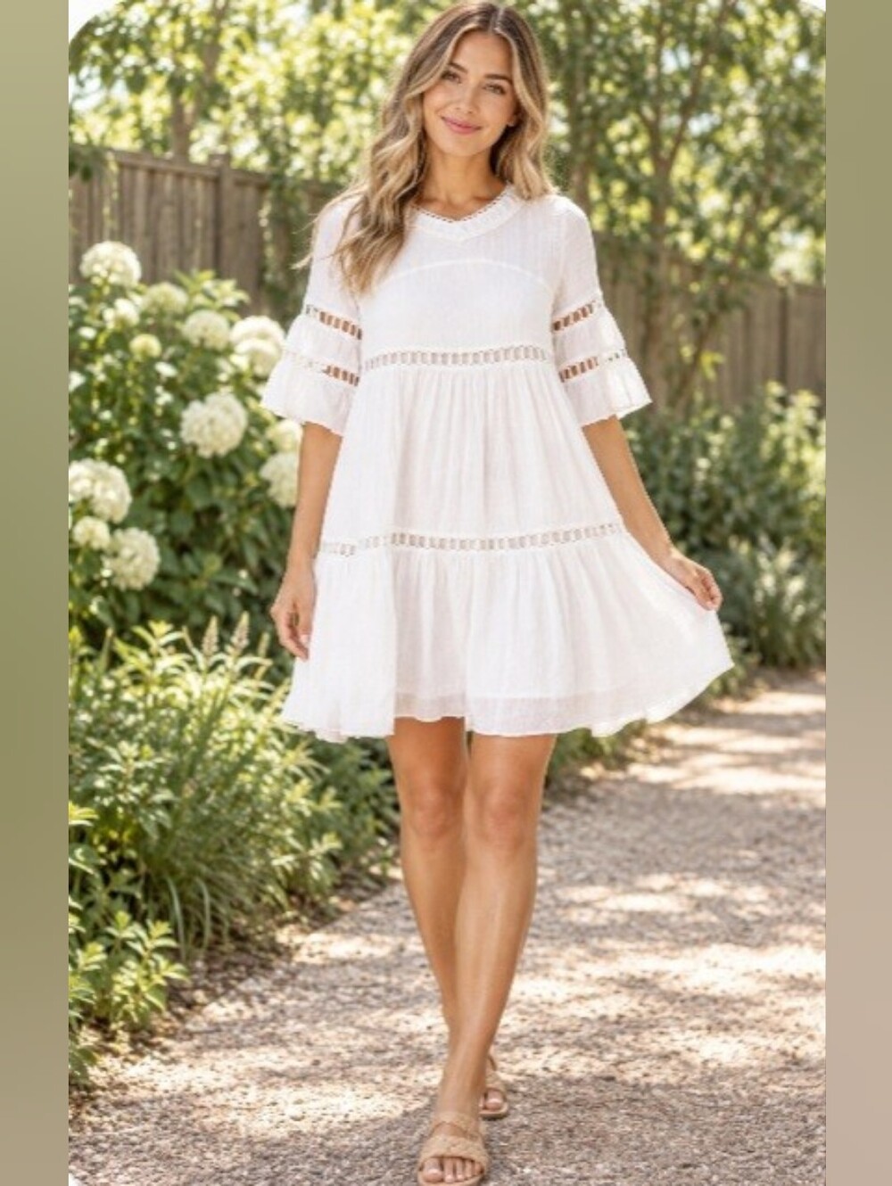 Listicle BellanBlue White Tiered Boho Babydoll Dress NWT Small Cottagecore
